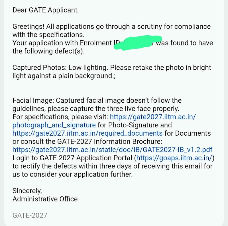 GATE 2027 Application Under Scrutiny With a Defect Email